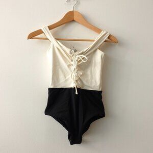 White One Piece Swimsuit 4‎ Black Off Shoulder Colorblock Lace Up Hipster Anja